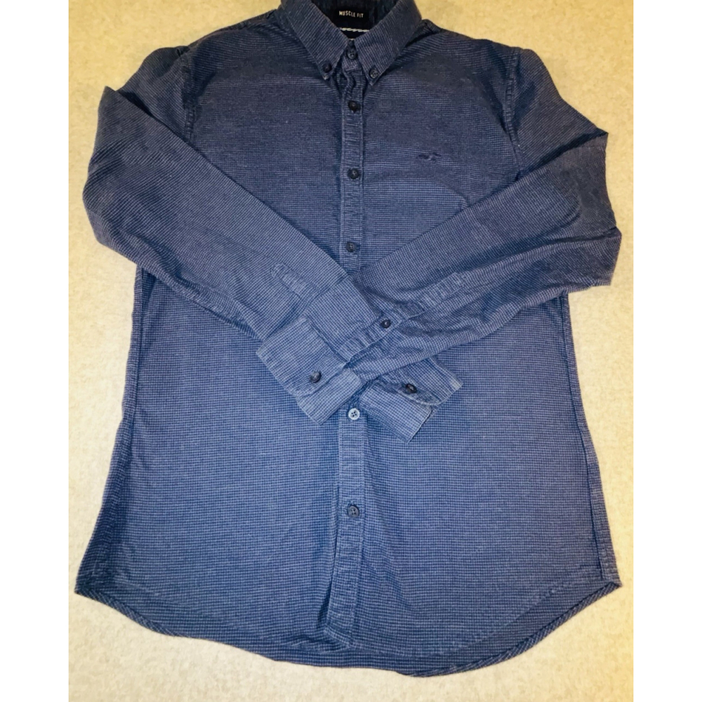 Hollister Epic Flex‎ Stretch Button Down Shirt Blue Check Muscle Fit Mens M